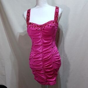Hot! Lovey Dovey Dress Mini Bodycon Barbie Pink Glitter Medium NWT